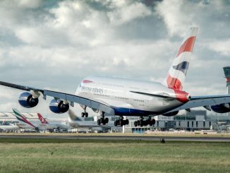 British Airways Airbus A380 landing at London Hearthow Airport